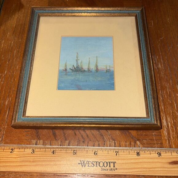 Framed SIGNED FRANCIS WEST Painting ORIENTAL ASIAN Influence BOATS SEASCAPE - Picture 1 of 7